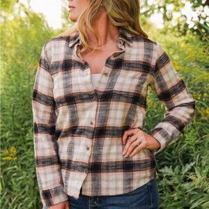 Thread & Supply Plaid Button-Down Shirt in Black, Cream, and Tan